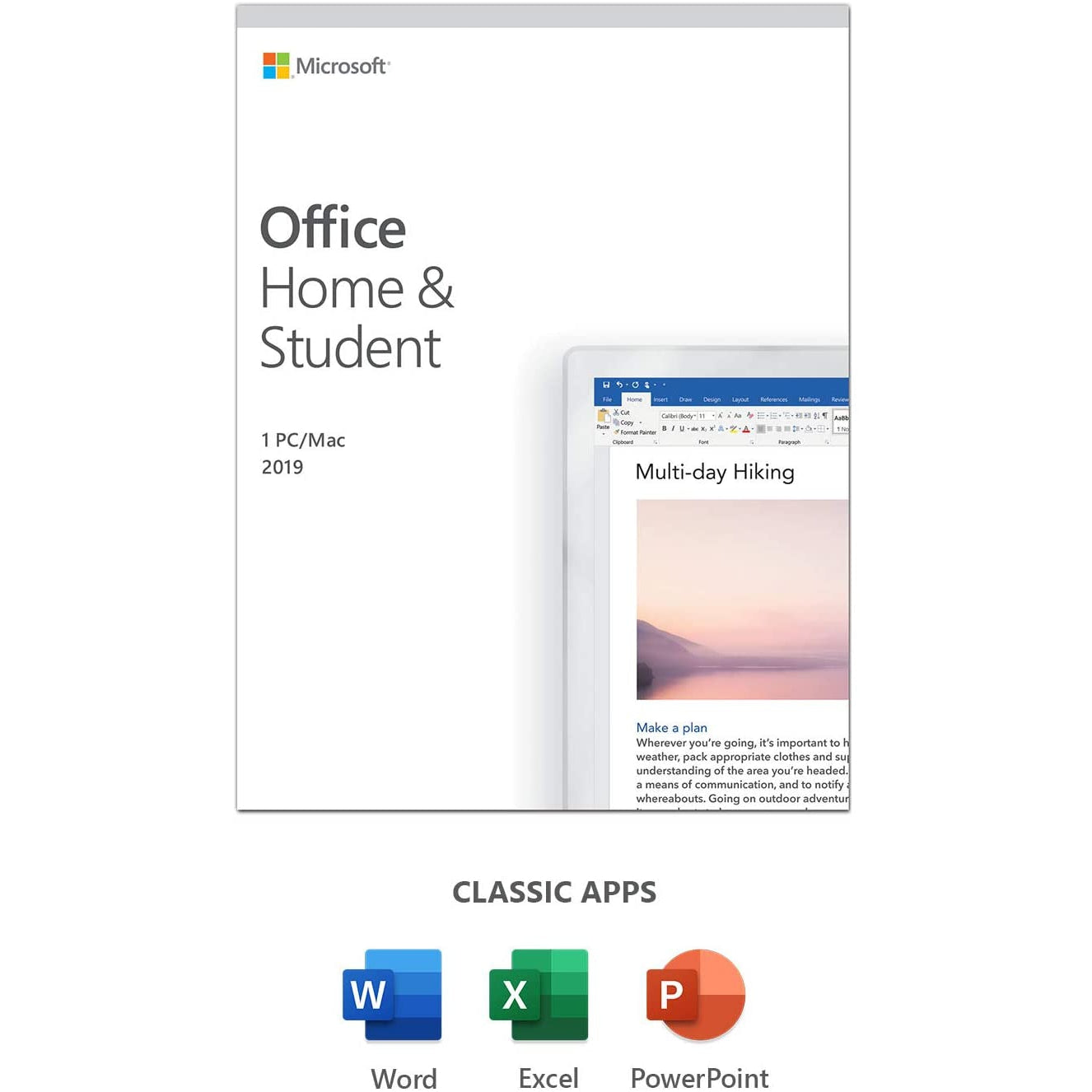Microsoft Office 2019 Home & Student 1 User, PC or Mac
