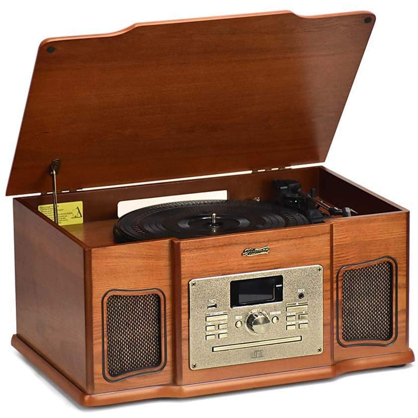 Shuman MC-274 Wooden 8-in-1 Bluetooth Music Centre with 3-Speed, Built-in Speakers