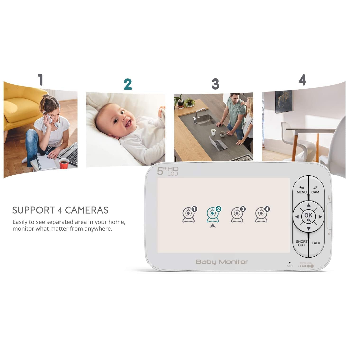 Cooau 5 inch Wireless Video Baby Monitor with Camera
