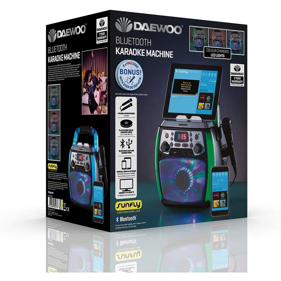 Daewoo Bluetooth Portable Karaoke Machine with 2 Wired Microphones