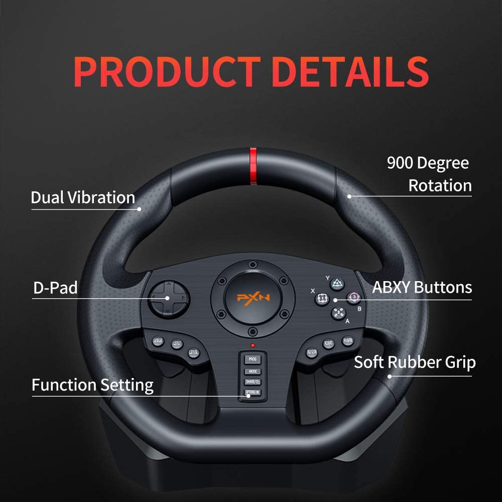 PXN V900 PC Gaming Racing Steering Wheel Universal USB Car Sim 270 / 900 degree Race Steering Wheel with Pedals