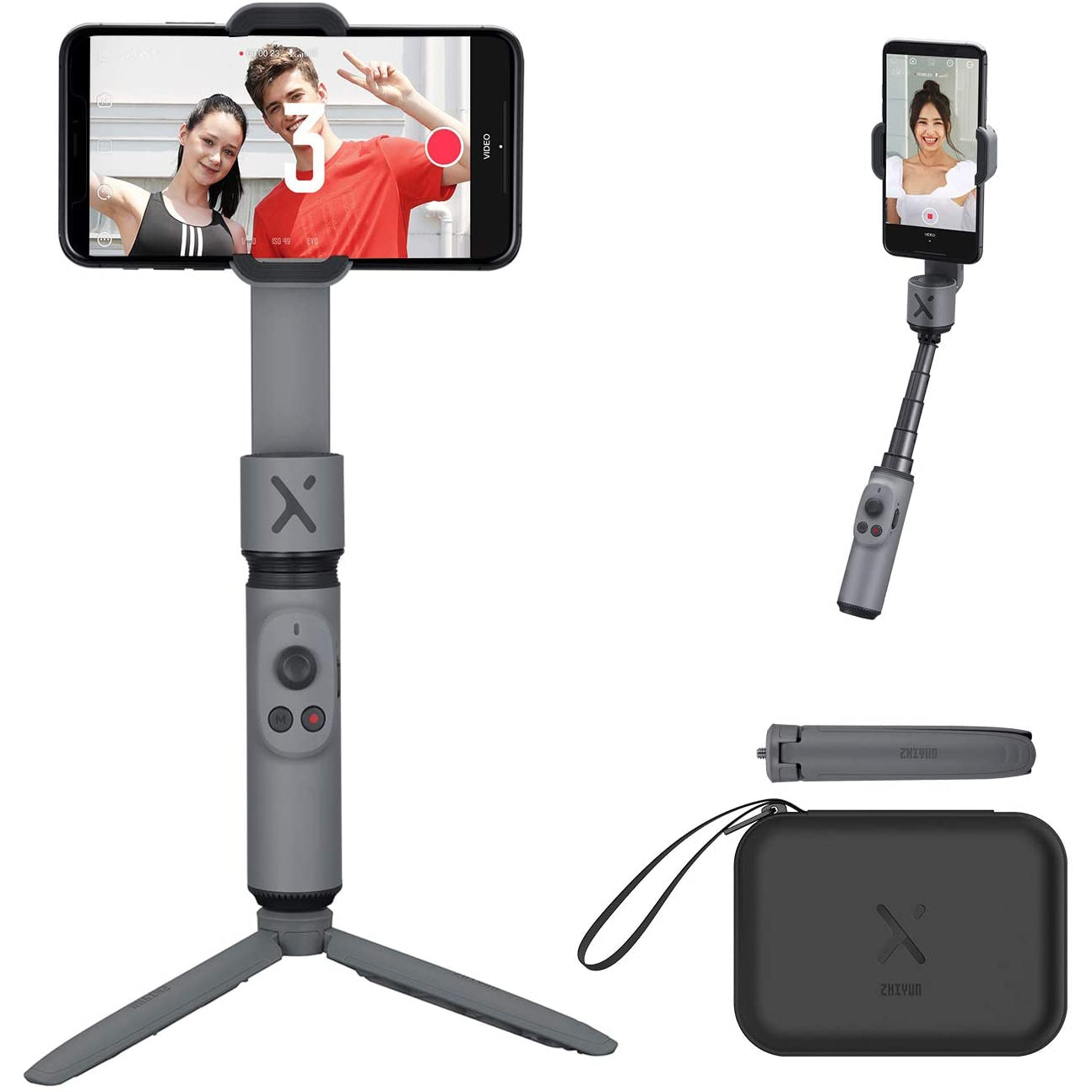 Zhiyun Smooth-X Official Foldable Smartphone Gimbal Stabilizer Selfie Stick Vlog Youtuber (Grey Combo)