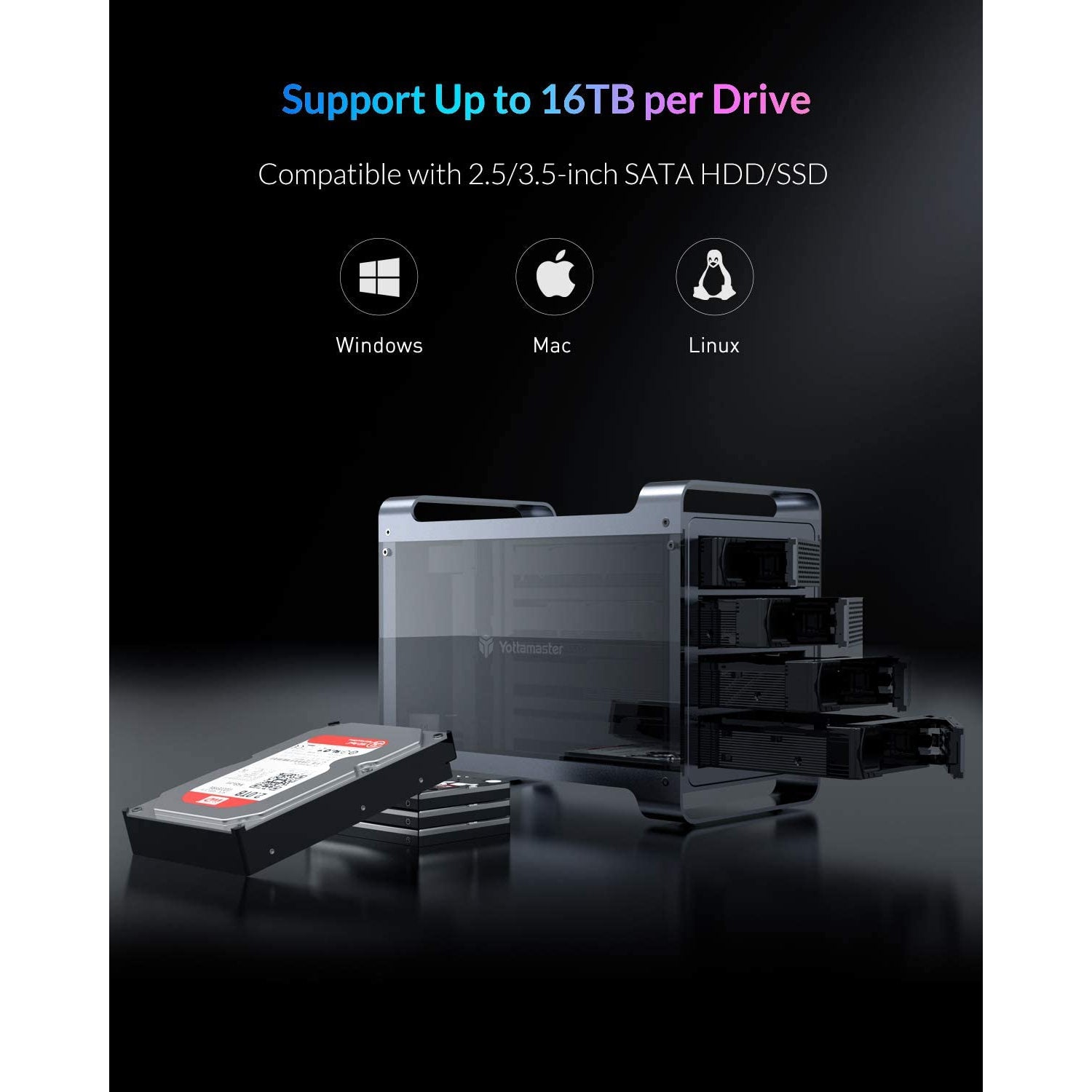 Yottamaster Aluminium USB3.0 External 5 Bay HDD Enclosure for 3.5"/2.5"