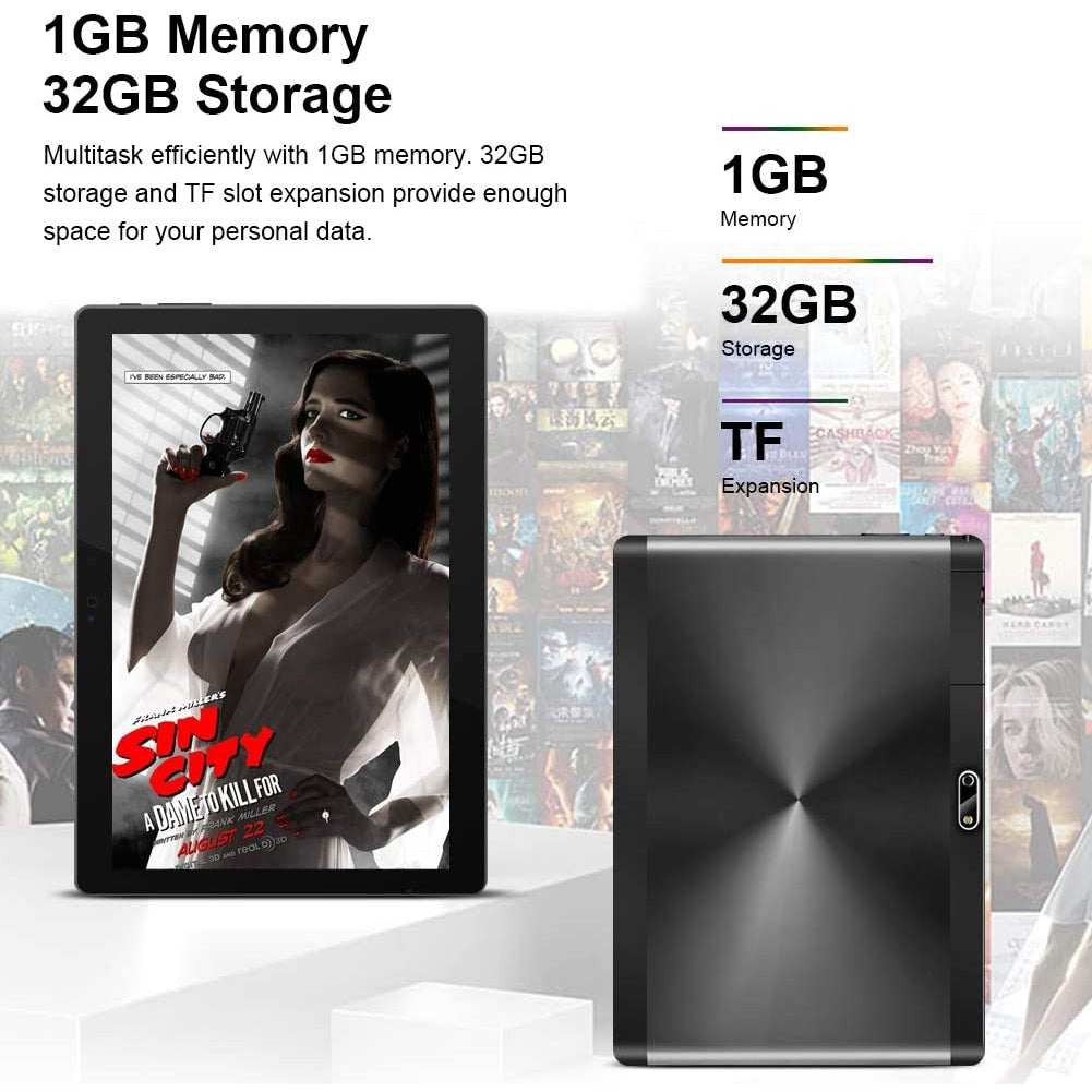 Padgene 10.1" Inch Google Android Tablet, Quad Core Pad with Dual Camera, 1GB Ram+ 32GB Disk, Wifi, Bluetooth, Black
