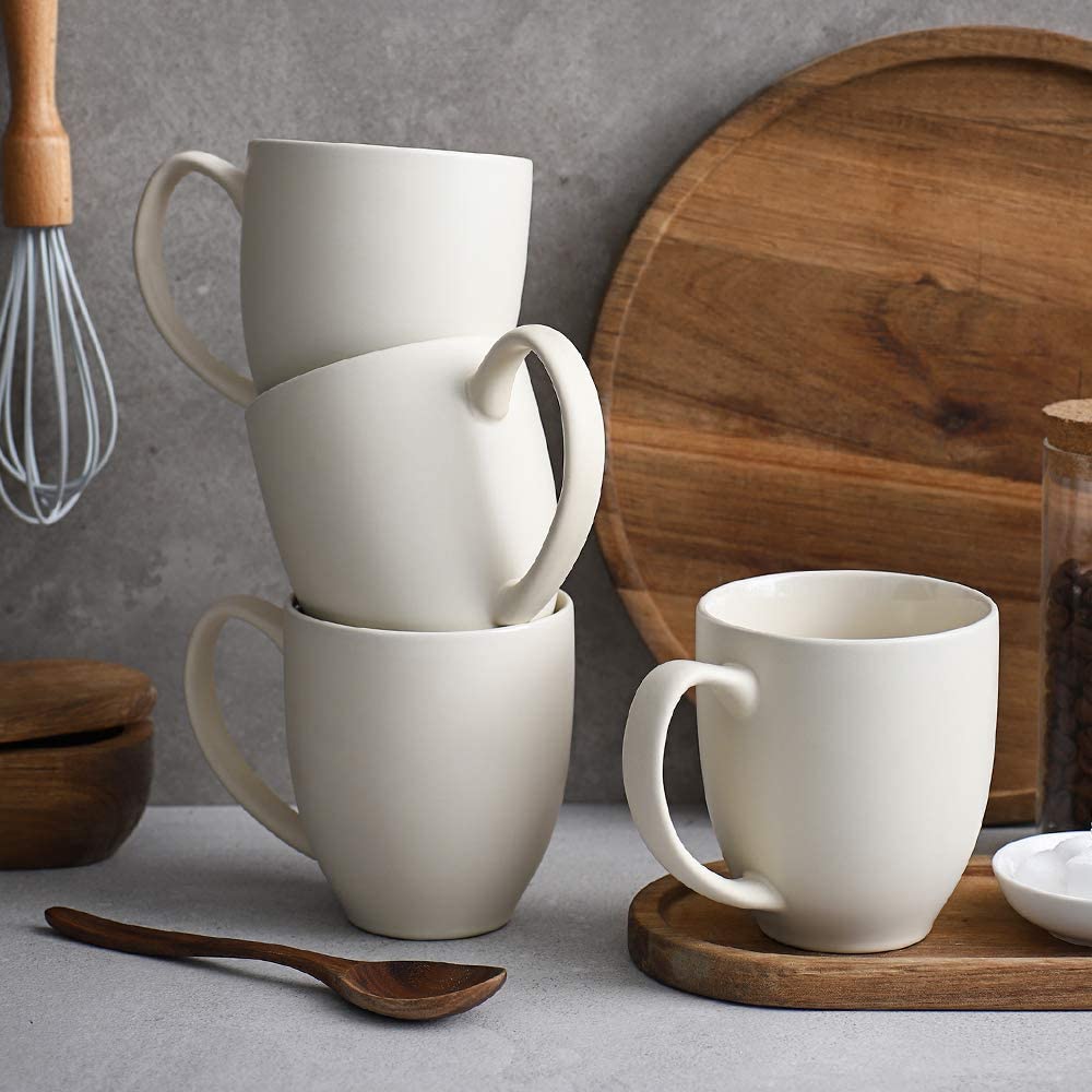 Dowan Coffee Mug Set, 16 OZ Coffee Mug Set of 6, Ceramic Mugs for Coffee, Tea, Cocoa, Matte Ivory