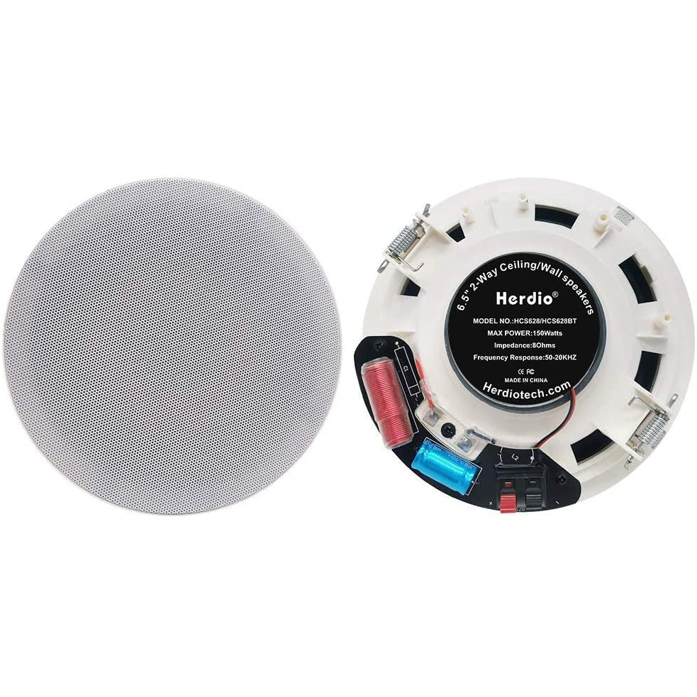Herdio 6.5 Inches 300 Watts Round Bluetooth Ceiling Speakers 2 Way Flush Mount Stereo Sound