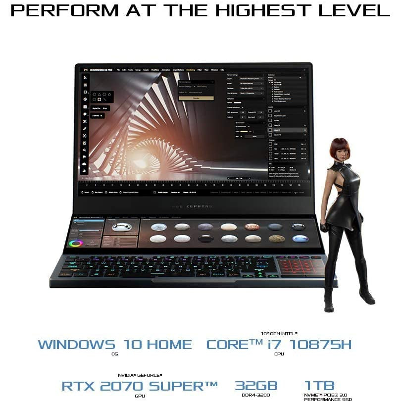 ASUS ROG Zephyrus Duo GX550LWS 300Hz 15.6" Dual-Screen Gaming Laptop (Intel Core i7-10875H, NVIDIA GeForce RTX 2070 Super 8GB, 32GB RAM, 1TB)