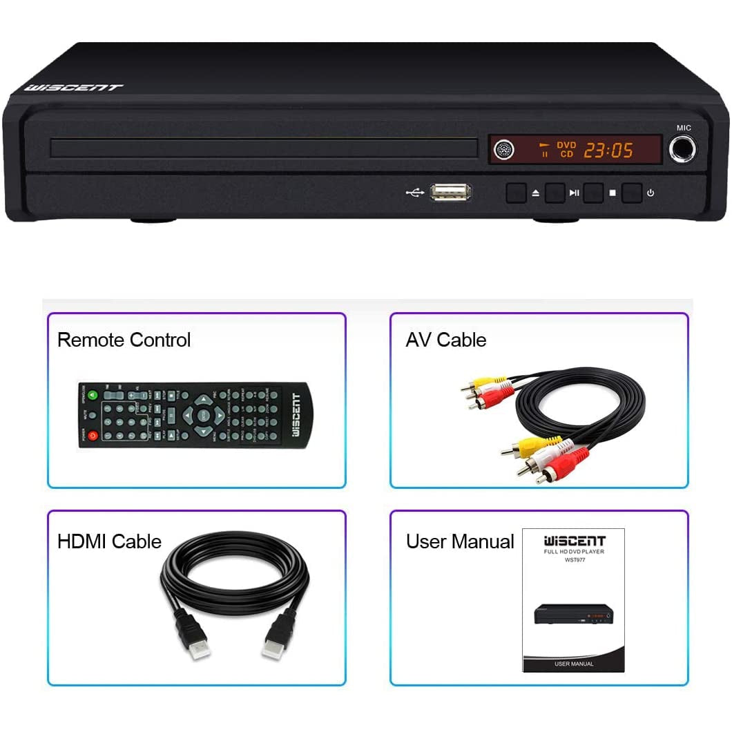 Mini DVD Players with USB Port, HDMI/RCA Output with Mini DVD Players for TV, Supports All Region NTSC/PAL up to 1080P, USB Input Design, Include Rack Mini DVD Player for TV, Region Free HDMI DVD Players with Memory Playback,  HDMI \u0026 AV Output, Super Small DVD Player with USB Input, NTSC⁄PAL System,