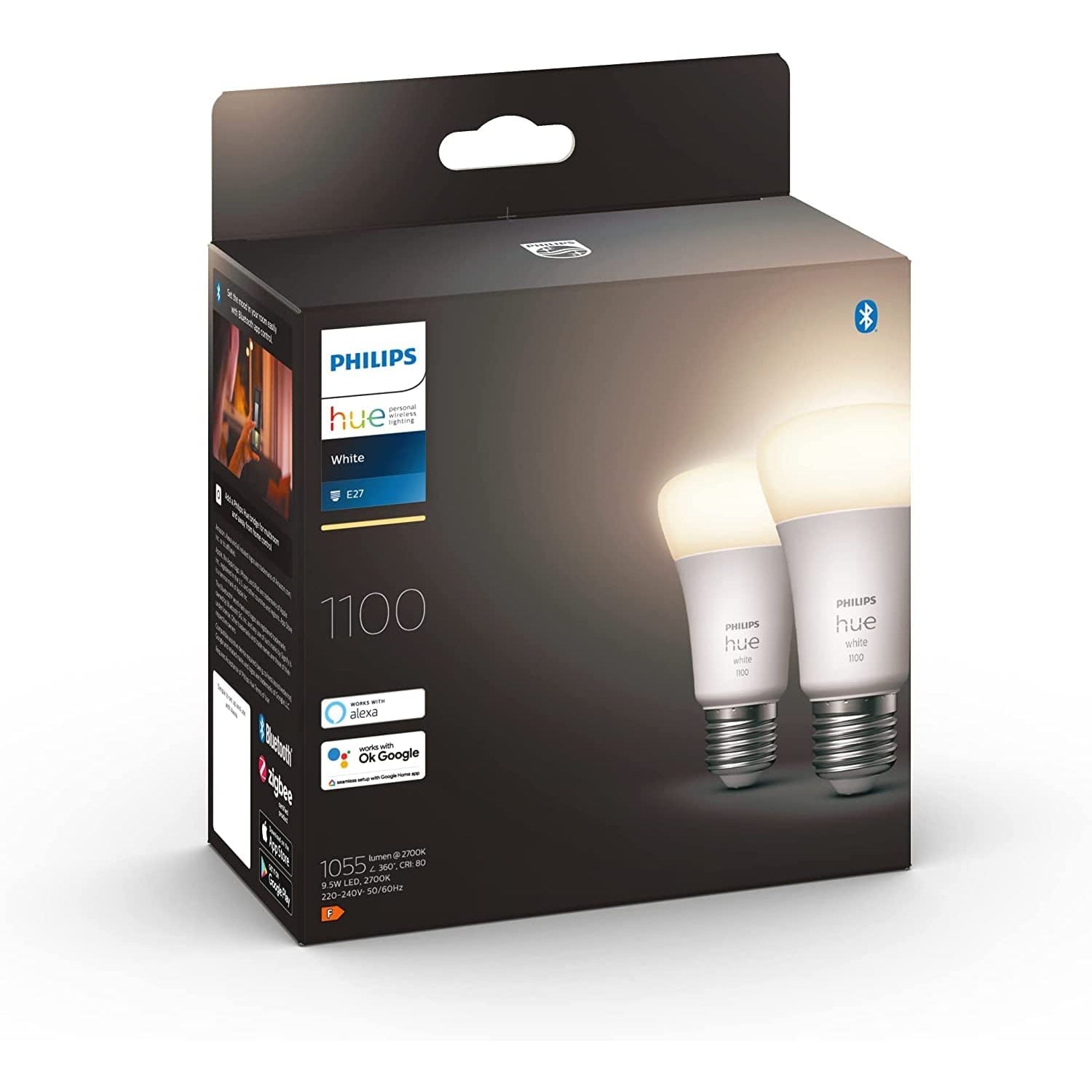 Philips Hue E27 White Smart Bulb With Bluetooth - 2 Pack - New