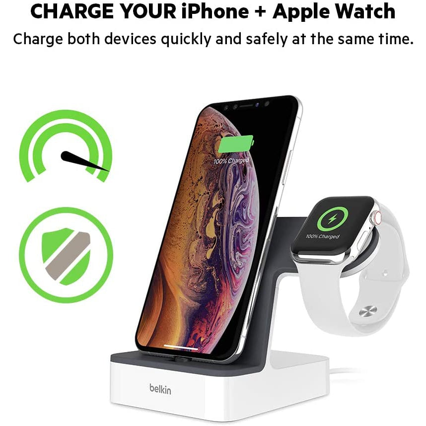 Belkin PowerHouse Charge Dock for Apple Watch + iPhone, White/Black