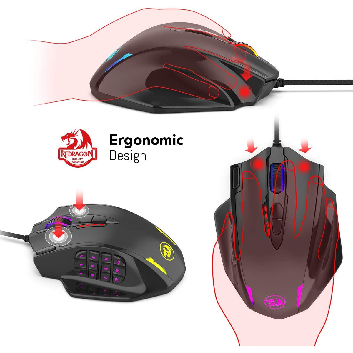 Redragon M908 IMPACT RGB LED MMO Mouse Laser Wired Gaming Mouse with 12,400DPI, High Precision, 18 Programmable Mouse Buttons