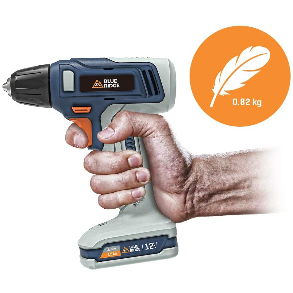 Blue Ridge Cordless Drill Driver 12V, Electric Screwdriver with Charger, 13pcs Accessory Kit