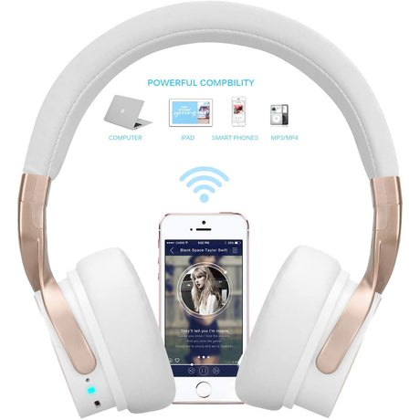 Riwbox BN5 Bluetooth Wireless Headphones - White / Gold