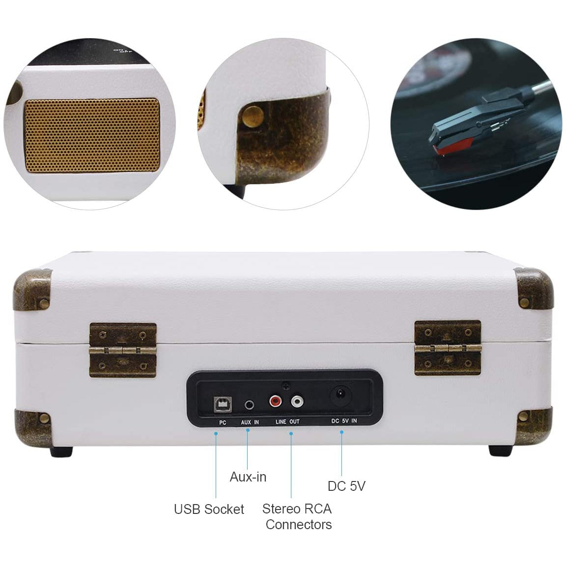 Musitrend Record Player Turntable Bluetooth Vinyl Player - White