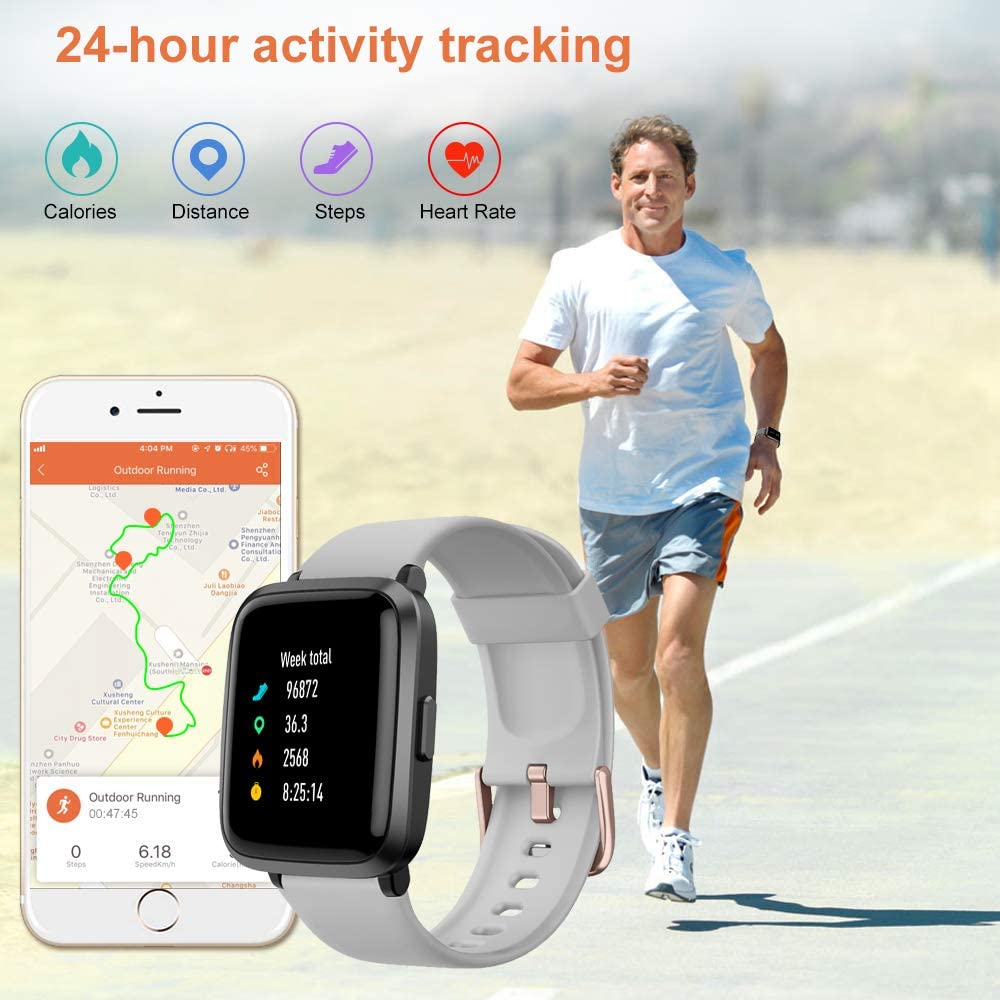 Yamay Smart Watch, Fitness Tracker, Heart Rate Monitor, Waterproof Watch Compatible with iPhone & Android