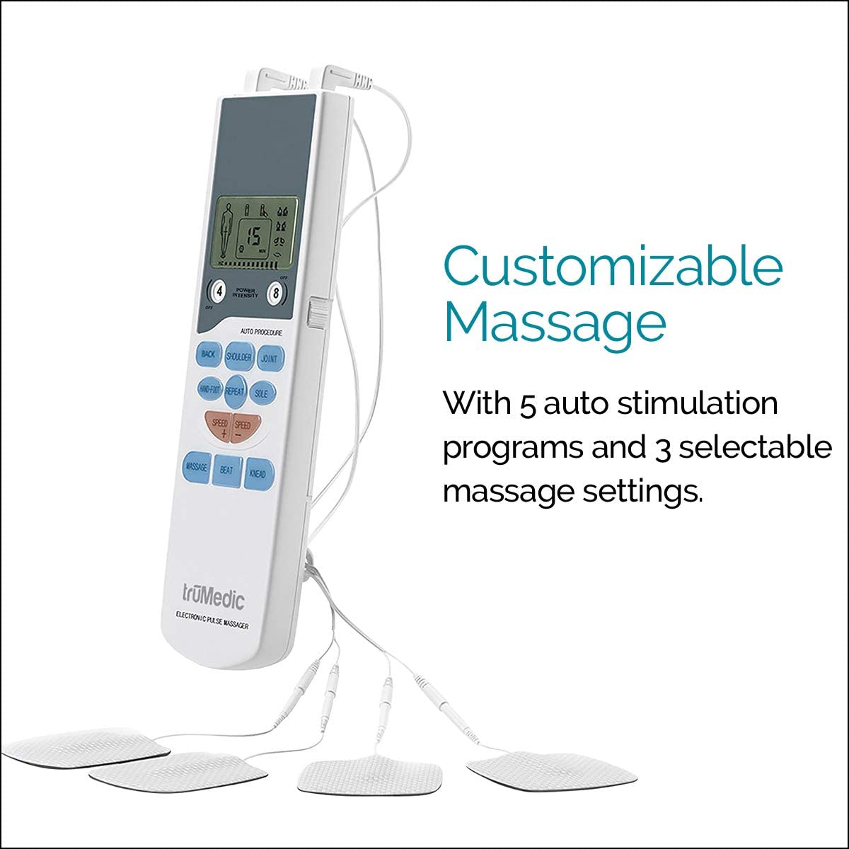 truMedic TENS Unit Electronic Pulse Massager 2" x 7.75" x .75" White/Color Buttons