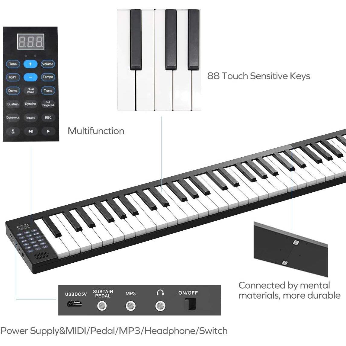 Veetop 88 Key Folding Beginner Digital Piano with Bluetooth for Kids and Adults