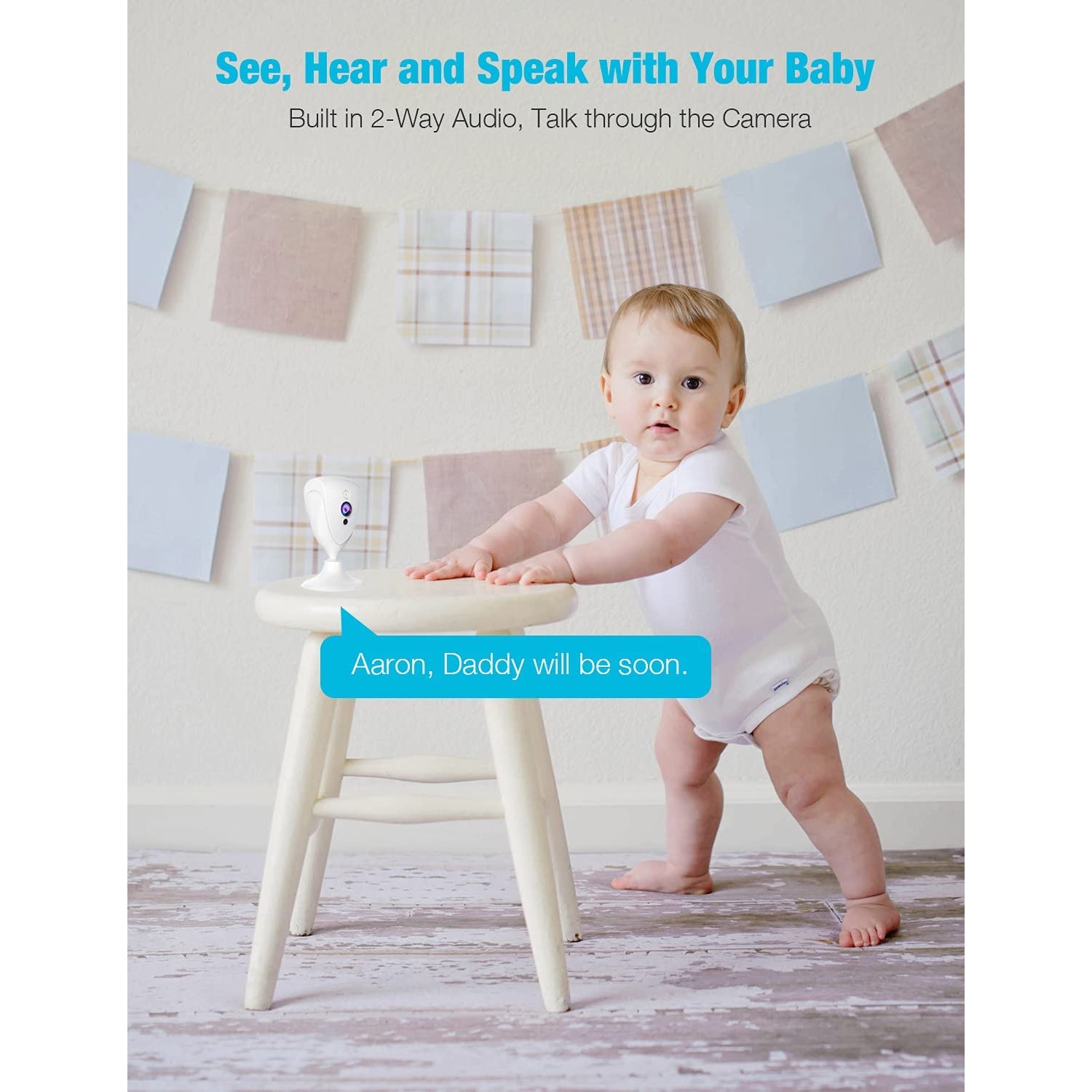 Editcam 1080P Mini Baby Monitor with Camera and Audio, Night Vision, 2-Way Audio, Motion Alarm for Home