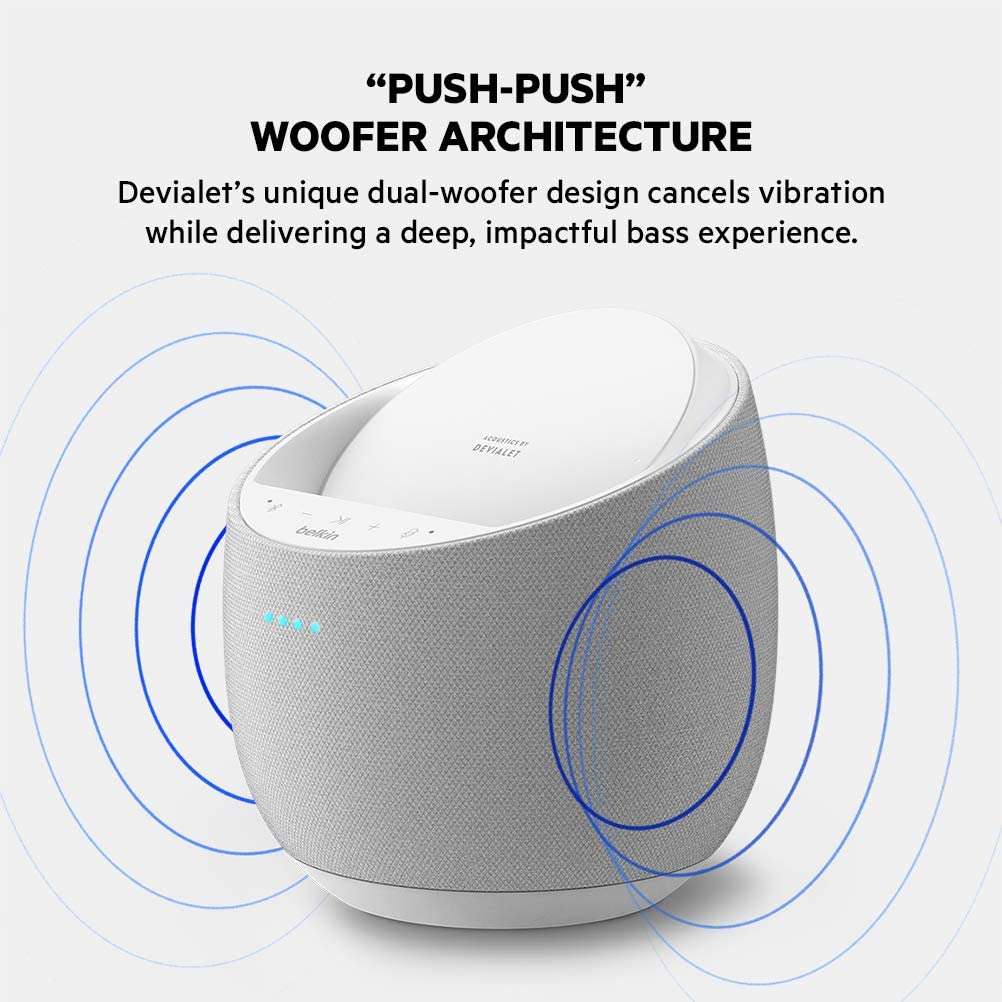 Belkin SoundForm Elite Hi-Fi Smart Speaker + Wireless Charger, White