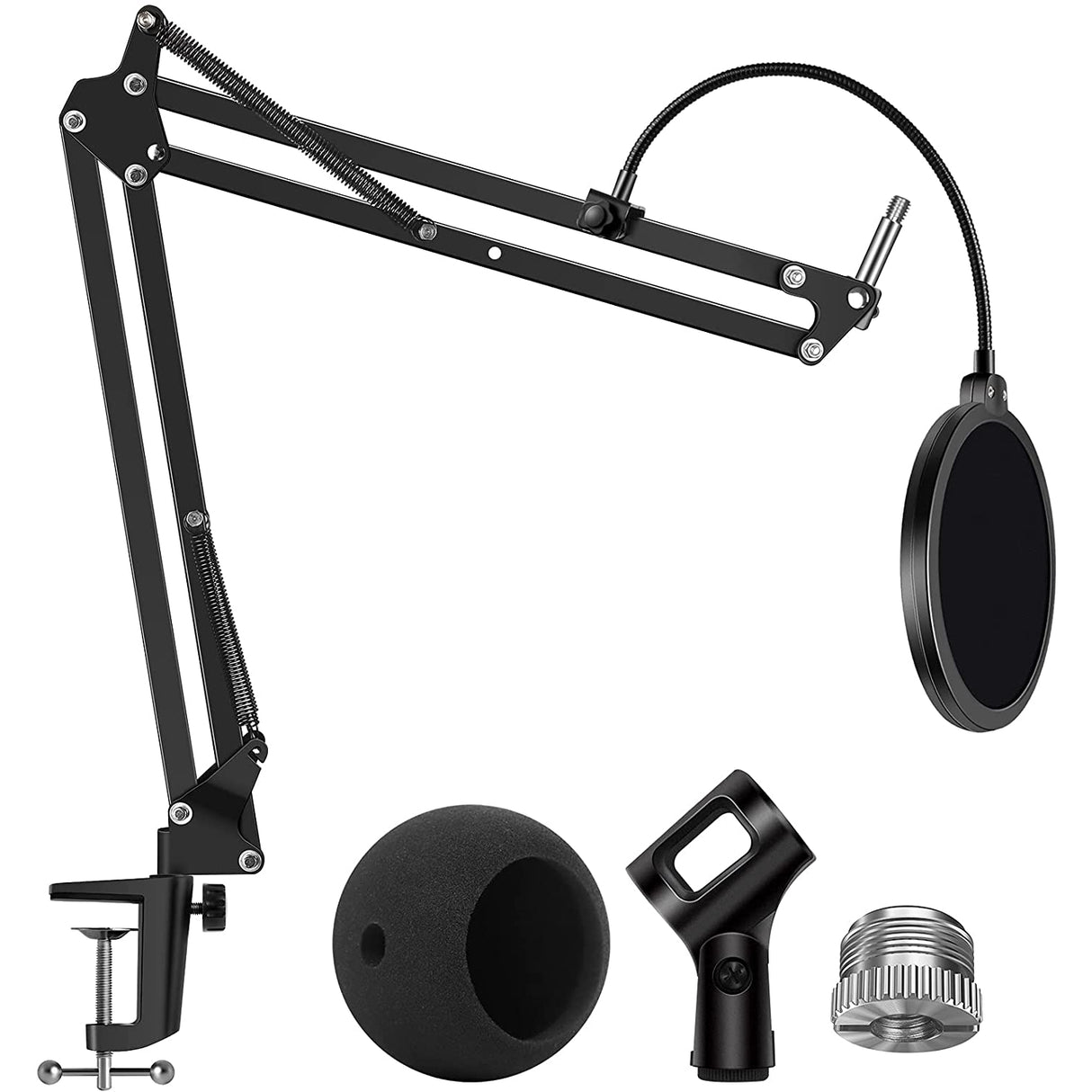 InnoGear Adjustable Microphone Stand with Mic Pop Filter, Universal Mic Clip, 3/8'' to 5/8'' Screw Adapter, Microphone Windscreen