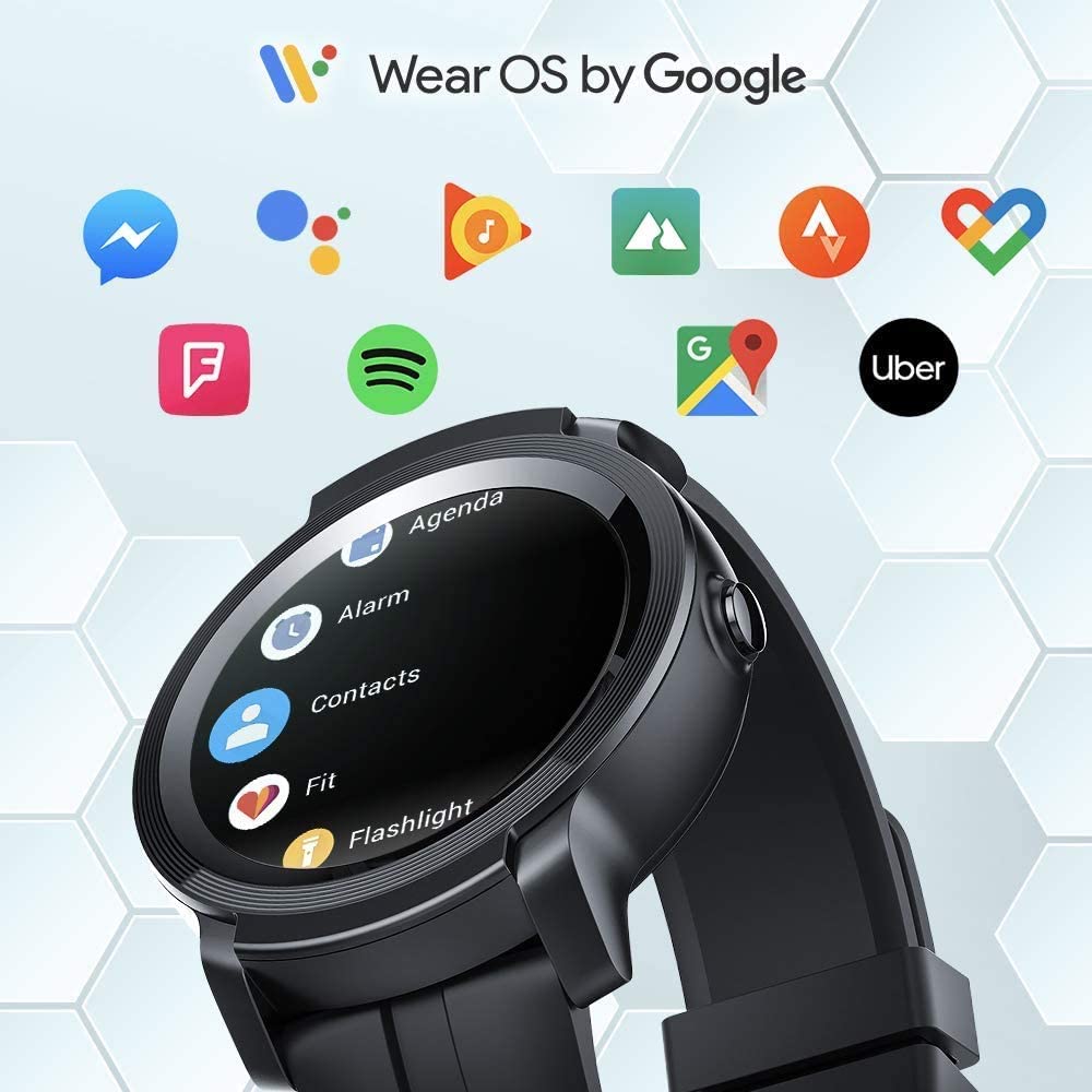 Mobvoi Ticwatch E2, 5 ATM Waterproof, Swim-ready, Built-in GPS, Heart-rate Monitor, Wear OS by Google Fitness Smart Watch
