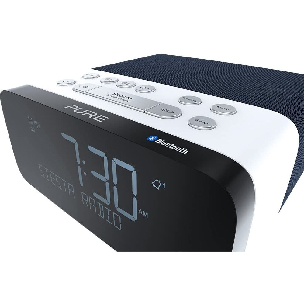 Pure Siesta Rise S DAB+/DAB/FM Digital Radio Alarm Clock with Bluetooth - Bedside Clock DAB Radio with USB Phone Charging