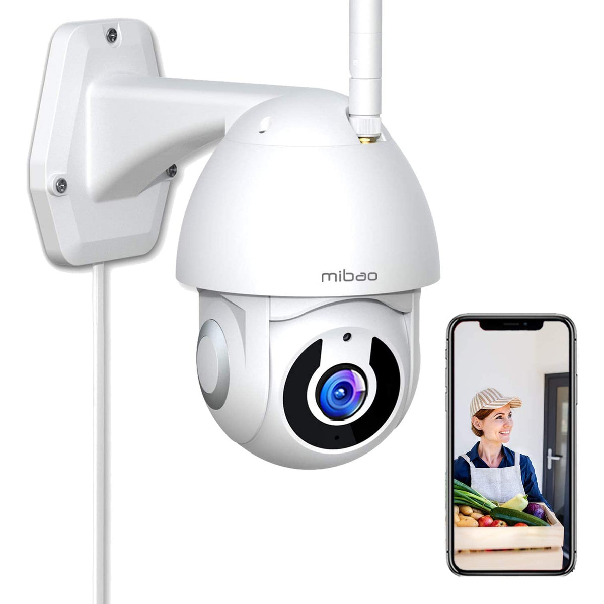 Mibao WiFi Home Security Camera with Pan/Tilt 360° View, IP66 Waterpro ...