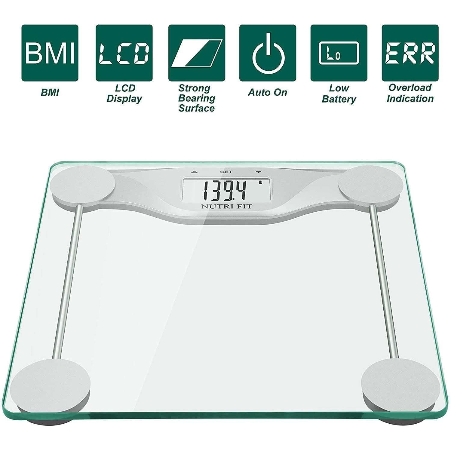 Nutri Fit High Precision Digital Body Weight Scales Ultra-Thin 5MM Tempered Glass, Step-on Technology and Backlight Display-Black