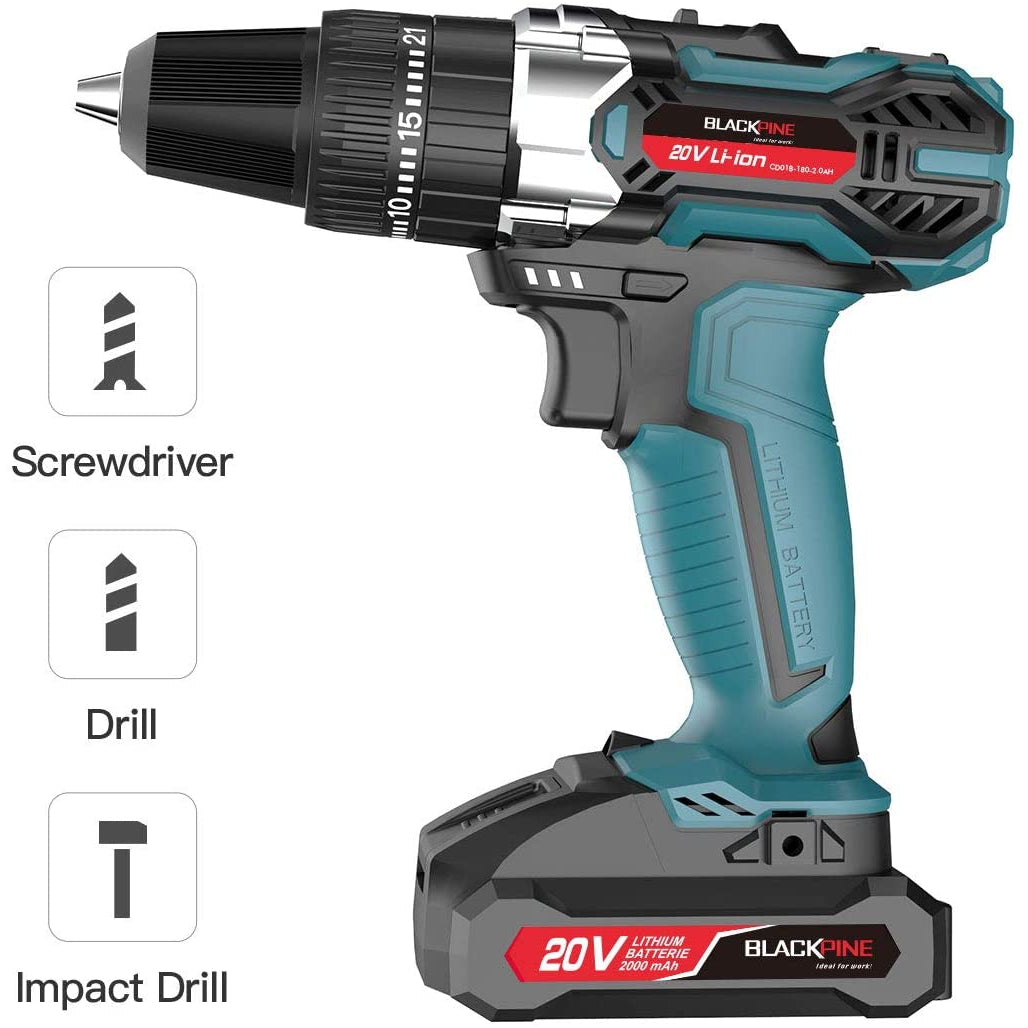Blackpine 20V Cordless Drill with Impact Function