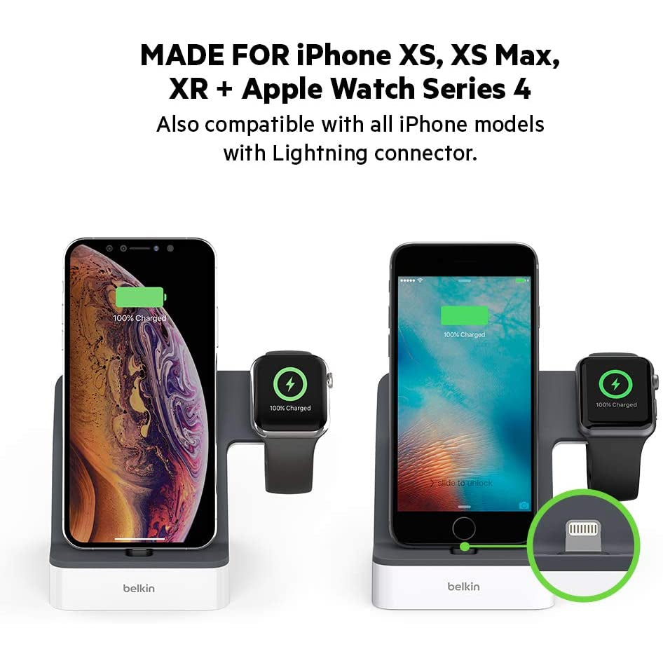 Belkin PowerHouse Charge Dock for Apple Watch + iPhone, White/Black