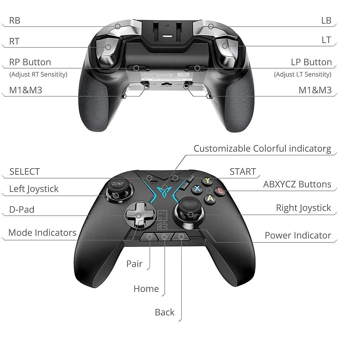 Flydigi Apex Wireless Controller, RGB Lighting Gamepad. Support for Android, Xcloud, Tablet, TV Box, PC, Steam - Black