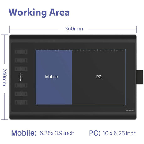 Huion Inspiroy H1060P Graphics Drawing Tablet, Graphic Tablet with Battery-free Pen