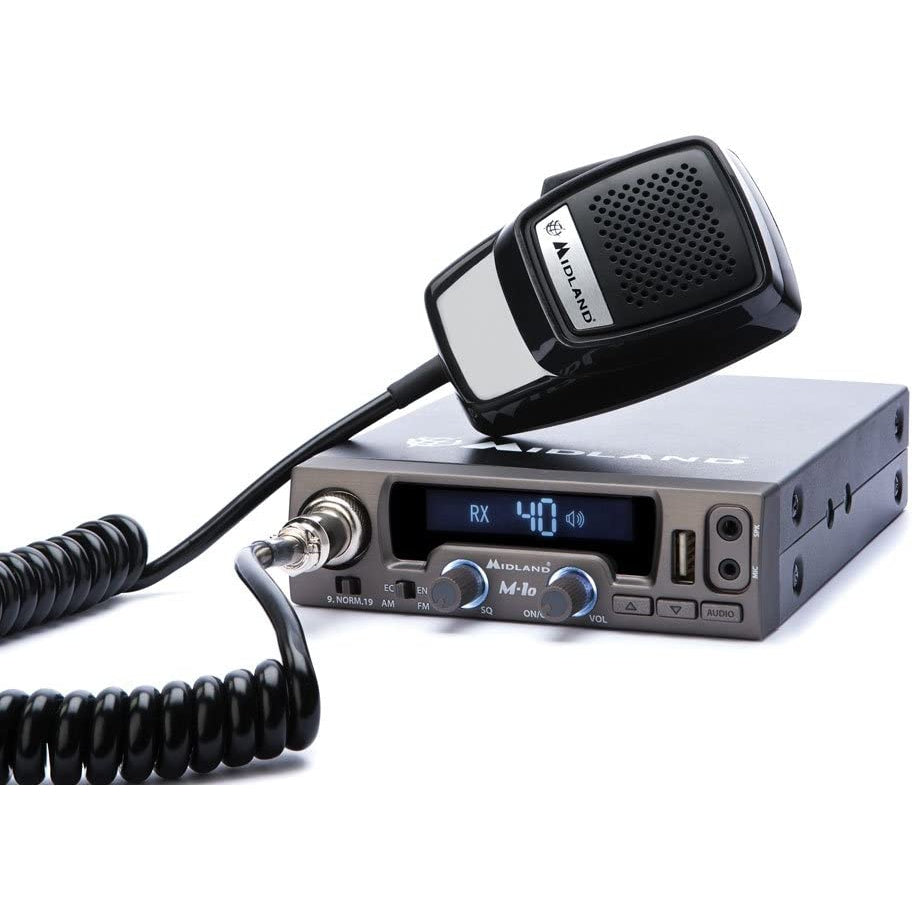 Midland M10 CB Radio Advanced Car Multimedia Multi-band Transceiver, with Bluetooth WA Connection & 2 Pin Microphone