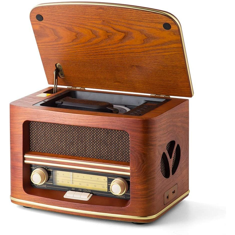 Shuman MC-261 Nostalgic Wooden Radio with CD/ MP3 Player, USB Playback, Built-in Speakers - Wood