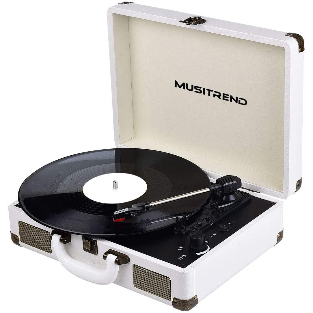 Musitrend Record Player Turntable Bluetooth Vinyl Player - White