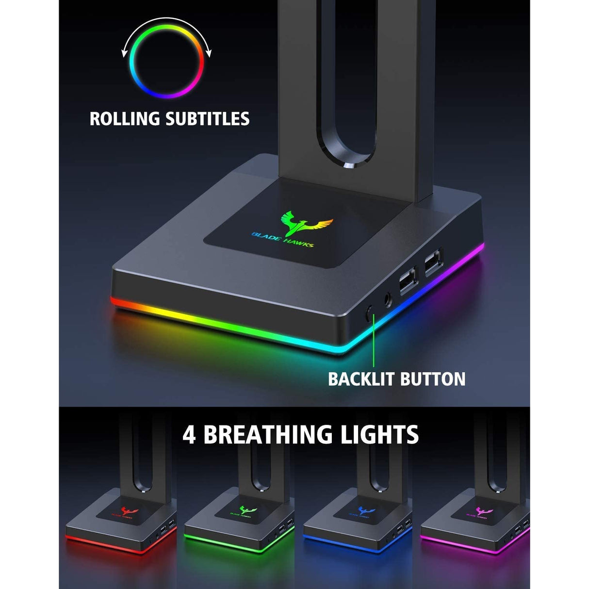 Blade Hawks RGB Gaming Headphone Stand with 3.5mm AUX and 2 USB Ports - HS18 (Only for PC)