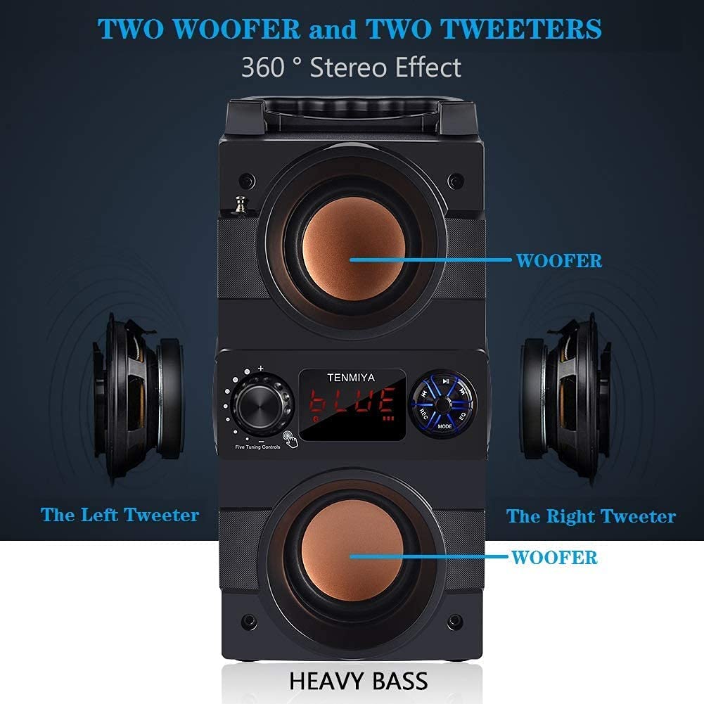 Tenmiya Rich Bass Speakers Built-in 8000mah Battery with Double Subwoofer Outdoor Party Speakers Support FM Radio