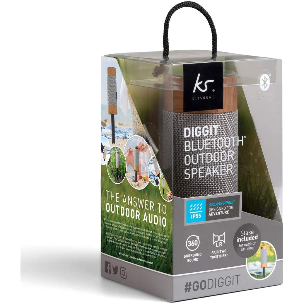 KitSound Diggit Outdoor Bluetooth Speaker. Silver/Wood Excellent