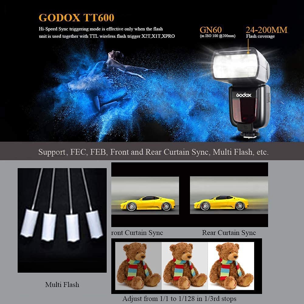 GODOX TT600 Flash Speedlight GN60 2.4G Wireless Camera Speedlite for Canon Nikon Pentax Fujifilm Olympus Camera - Black