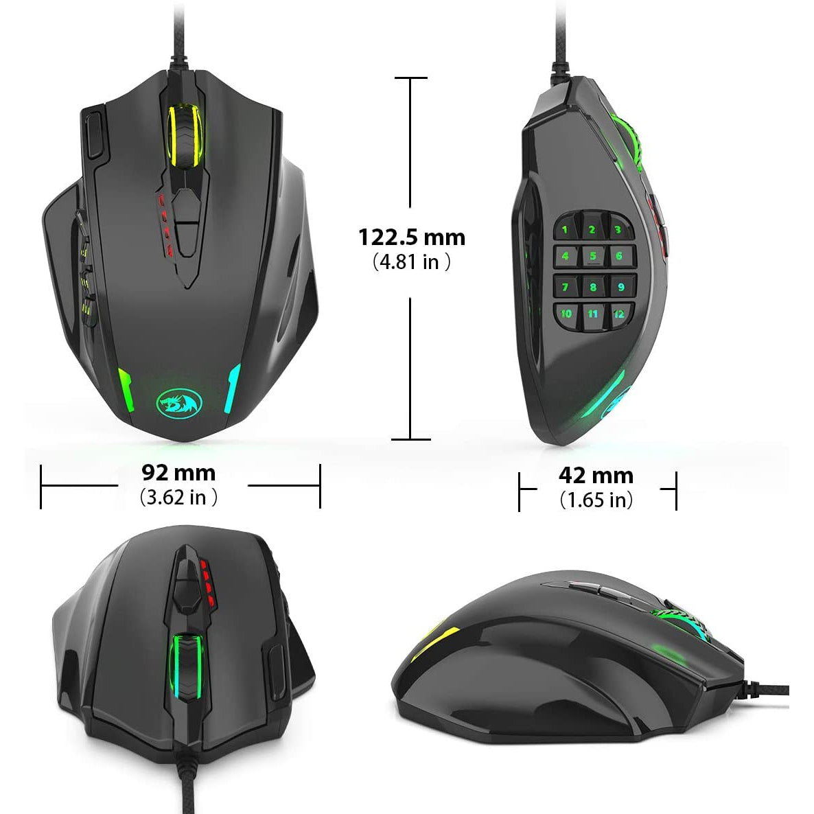Redragon M908 IMPACT RGB LED MMO Mouse Laser Wired Gaming Mouse with 12,400DPI, High Precision, 18 Programmable Mouse Buttons