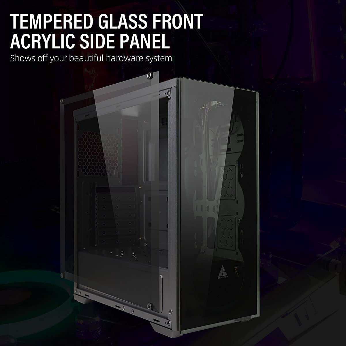 GOLDEN FIELD - N17 PC Case ATX/Micro ATX/ITX Computer Gaming PC Case With Acrylic Side Windows For Desktop Computer PC - Black