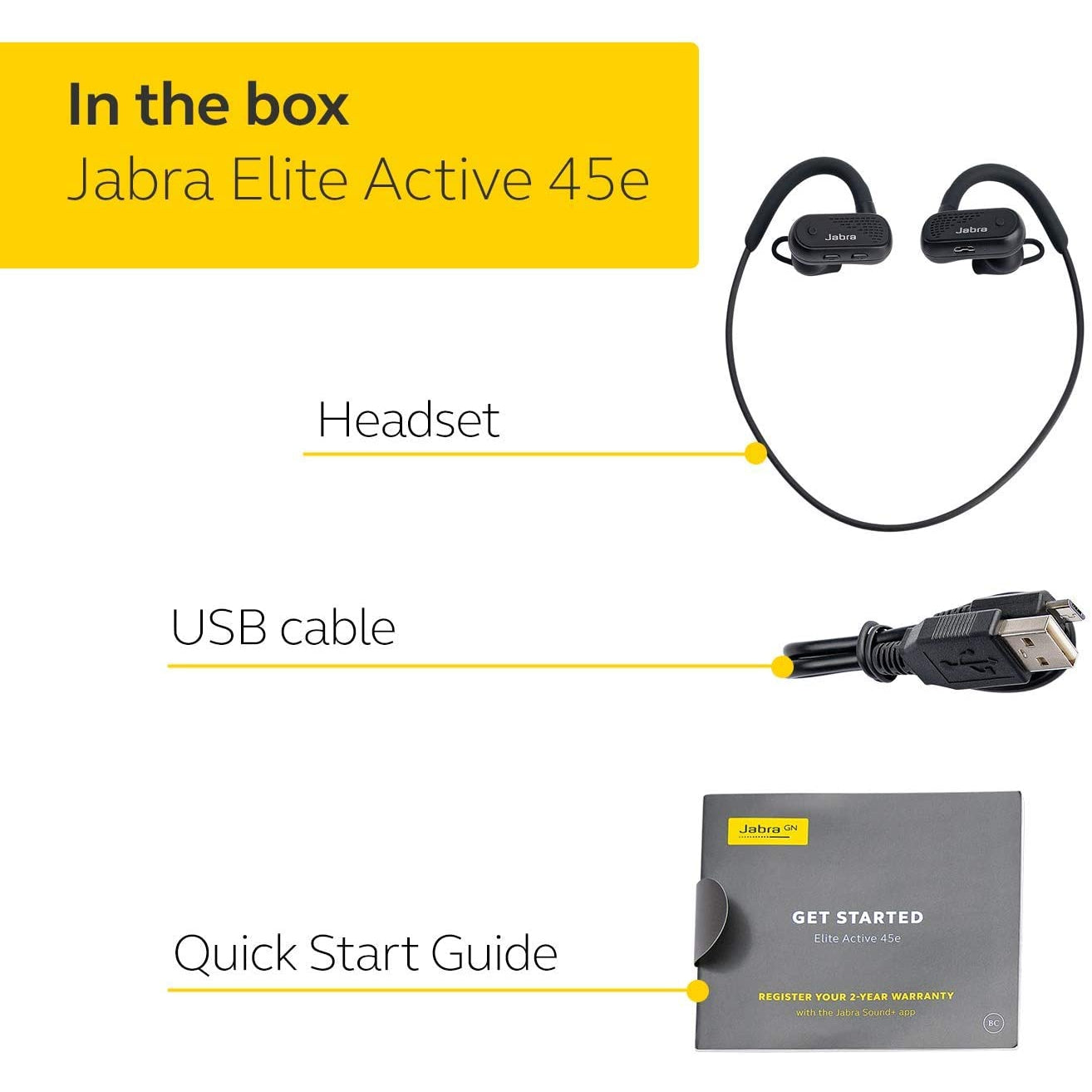 Jabra Elite Active 45e Wireless Bluetooth Headphones - Refurbished Excellent