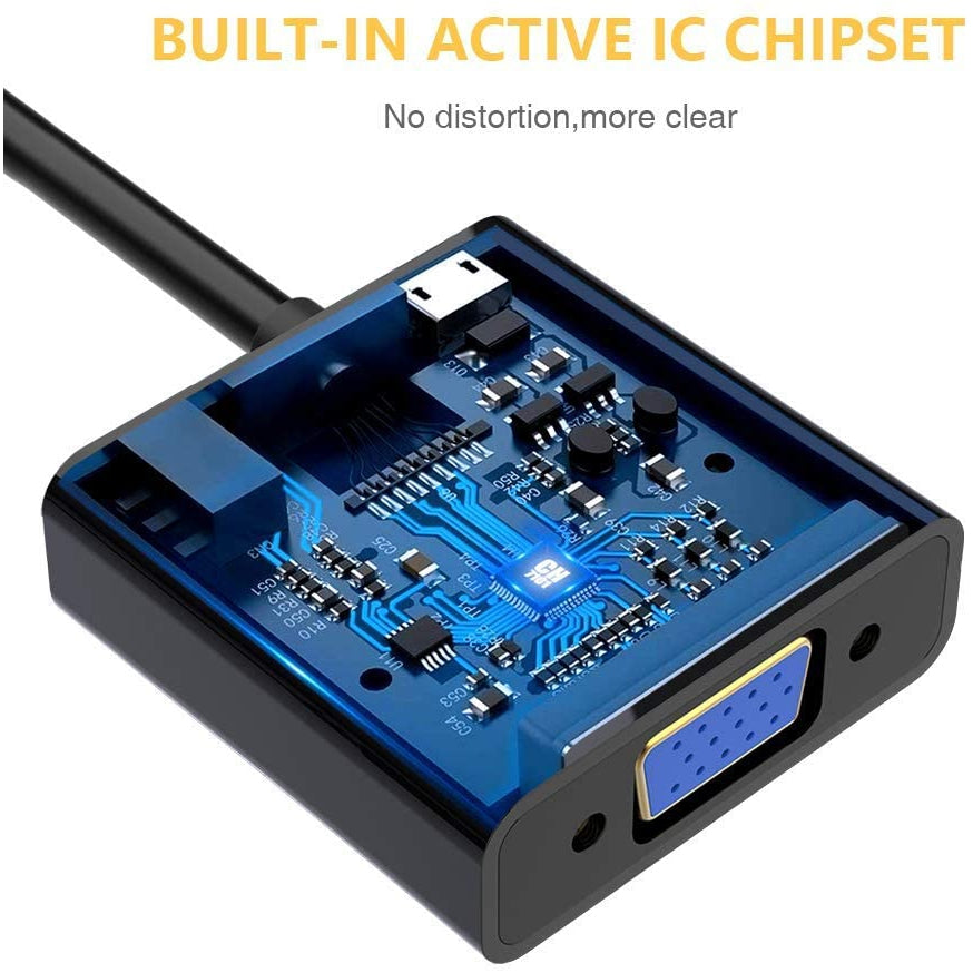 TechRise Gold Plated High-Speed 1080P Active HDTV HDMI to VGA adapter Converter Male to Female with Audio and Micro USB Charging Cable