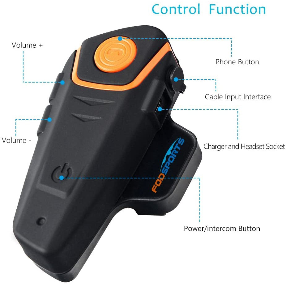 Fodsports BT-S2 Motorcycle Helmet Intercom Headset Water Resistant Bluetooth Interphone Communication System with 1000m