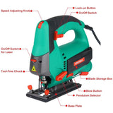 Hychika JS-100C Jigsaw, 800W Max Cutting Depth 110mm for Wood, 6 Variable Speeds