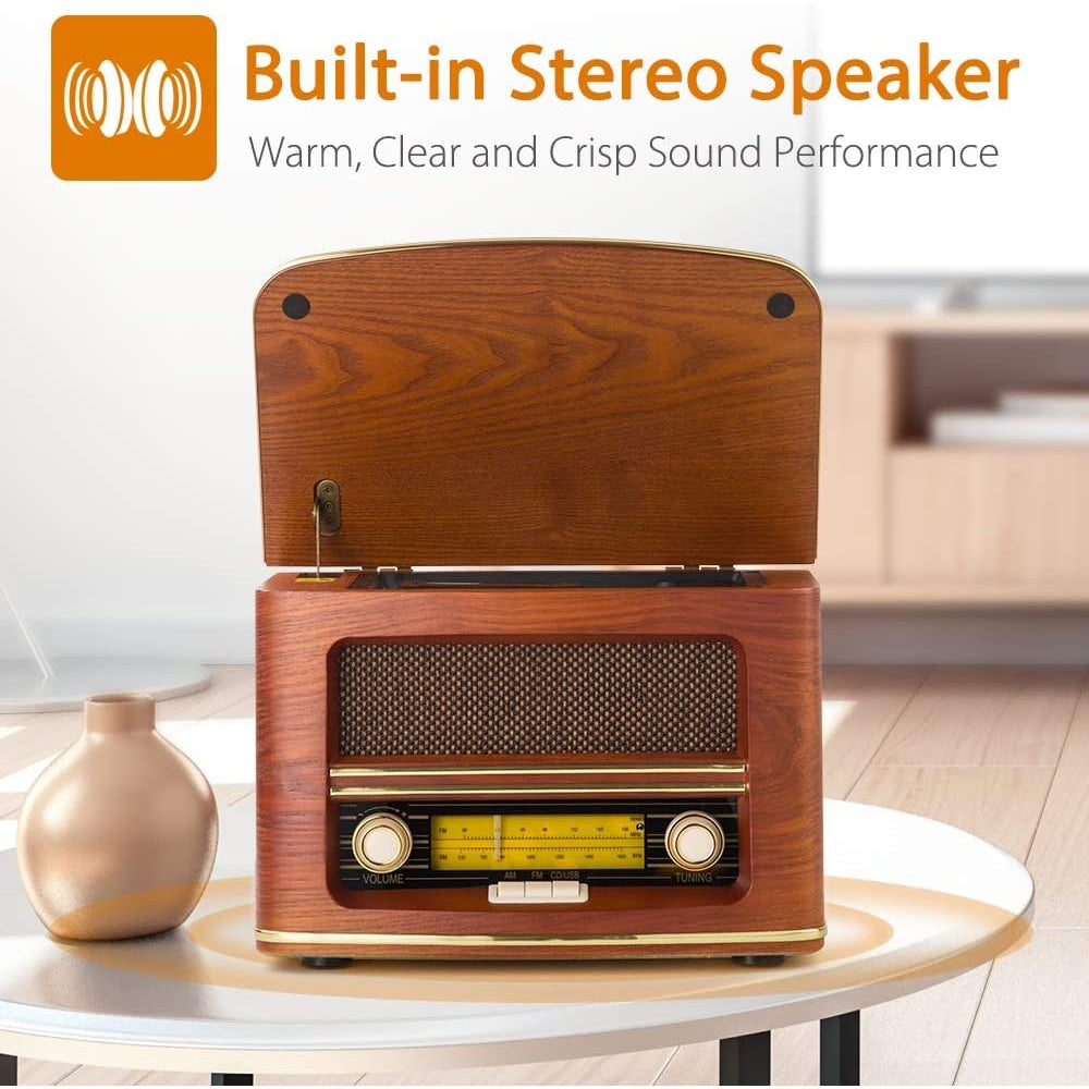 Shuman MC-261 Nostalgic Wooden Radio with CD/ MP3 Player, USB Playback, Built-in Speakers - Wood