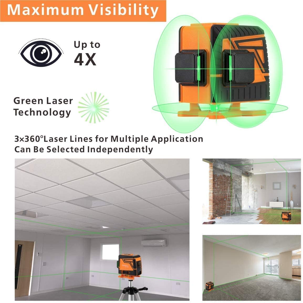 OMMO Laser Level, 12 Lines 3D Green Laser Level Tool, Self-Levelling Alignment 360° Vertical and Horizontal Line
