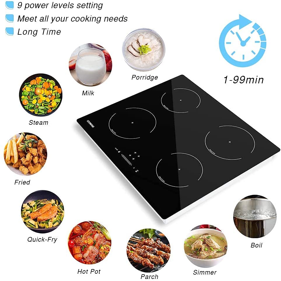 COOKPAD Induction Hob 4 Rings, Built in Electric Hob, 60cm Induction Cooktop with Crystal Black Glass Panel, Child Lock,Slider Control 32A 6400W