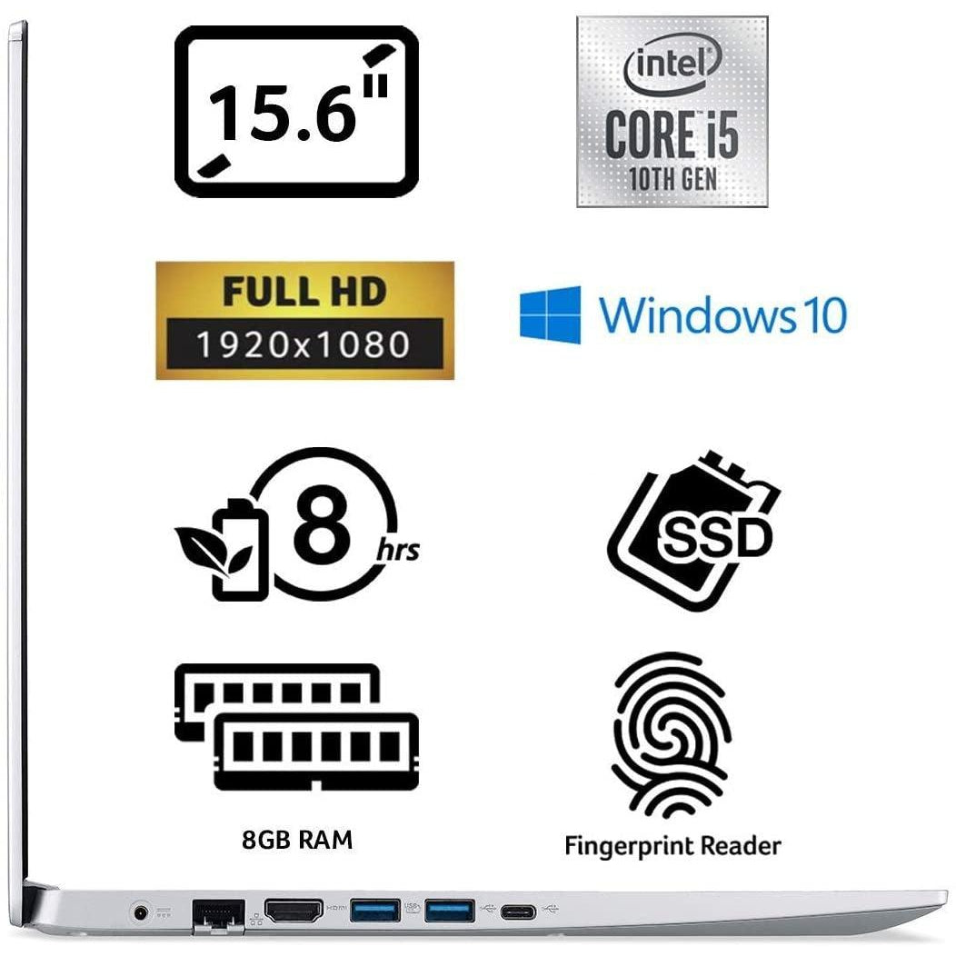 Acer Aspire 5 A515-55 Laptop - 15.6 inch Full HD Display, Intel Core i5, 8GB RAM, 256GB SSD - Pure Silver