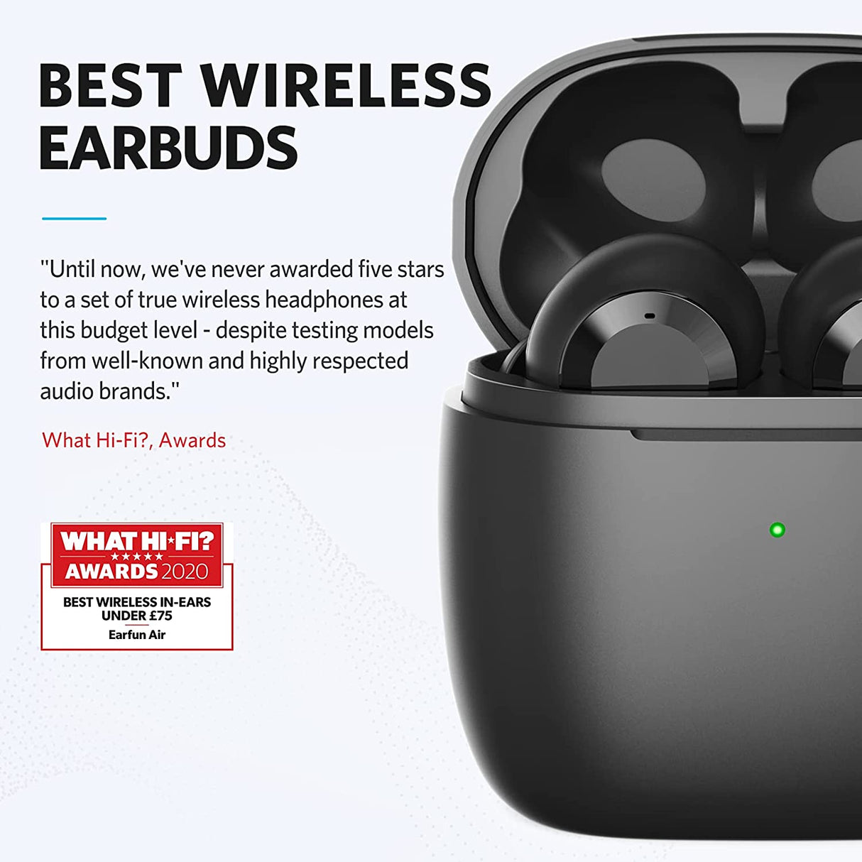 EarFun Air Noise Cancelling, Wireless Charging, Bluetooth 5.0 Earbuds, USB-C Quick Charge, Deep Bass, 35H Playtime, IPX7 Waterproof